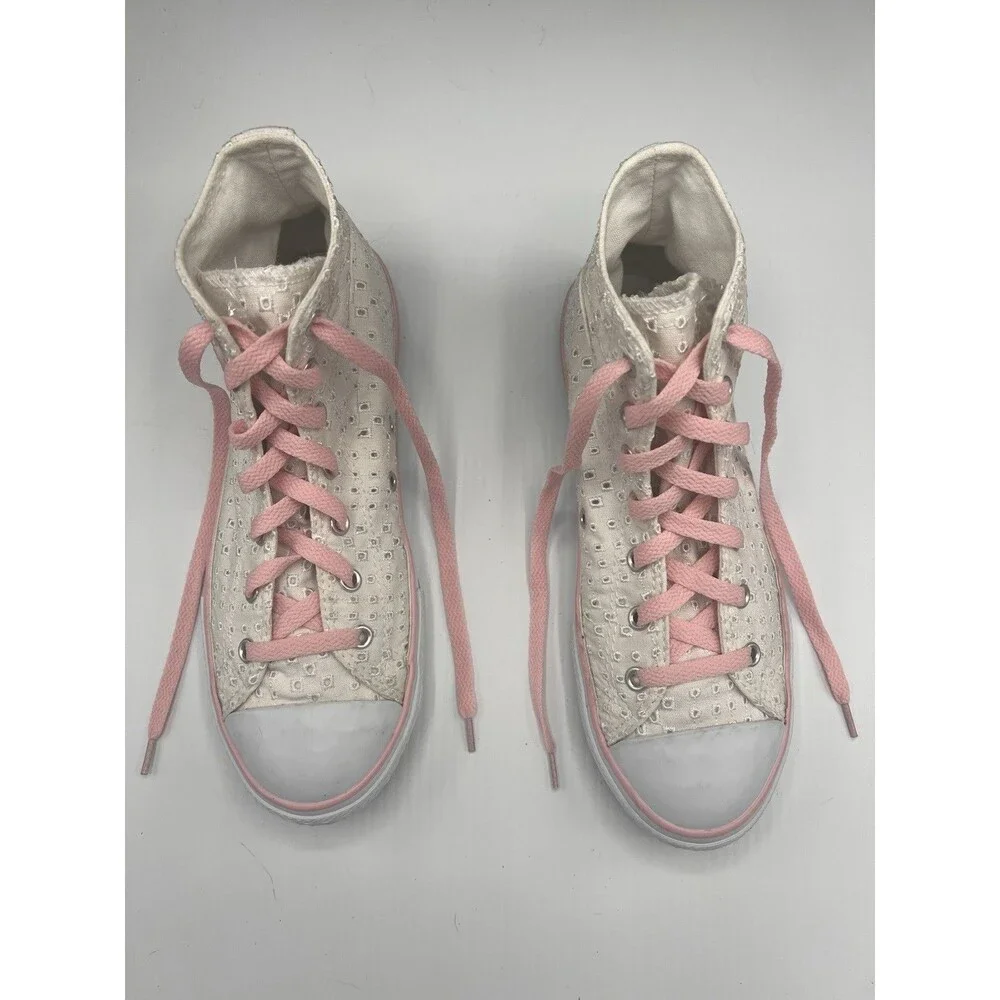 Converse Chuck Taylor Eyelet High Top Sneakers Youth 5 Women’s 7 Pink/White EUC